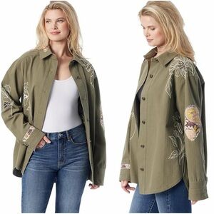 Jessica Simpson Button Down Collared Shacket With Side Slits